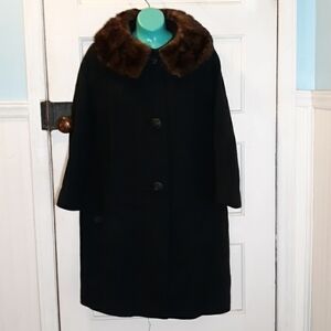 1960's Faux Fur & Mink Collar Swing Coat